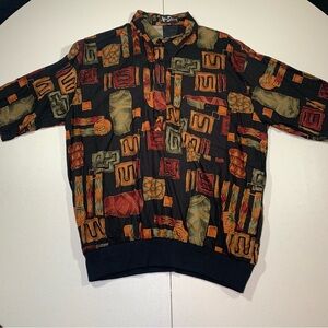Vintage Alan Stuart Shirt Mens Large Banded Abstract Geometric Pattern Rayon 90s